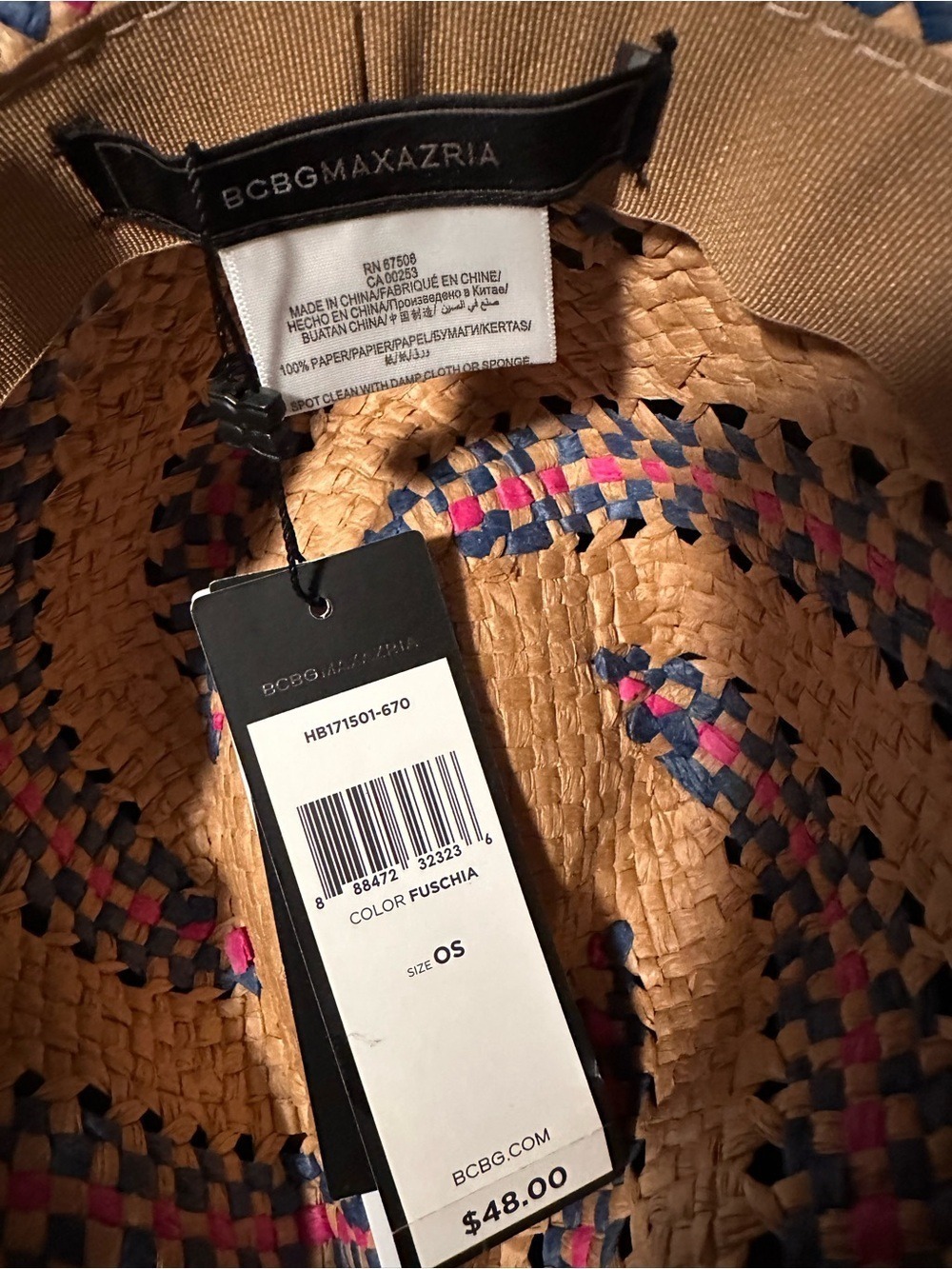 BCBGMaxAzria Braided Straw Hat with Navy & Fuchsia Accents - Picture 3 of 3